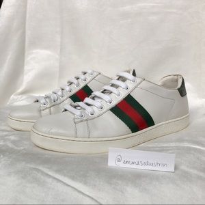 Gucci White & Green Croc Ace Sneakers